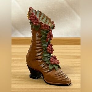 Brown Victorian Resin Boot Shoe w/ Berries Figurine